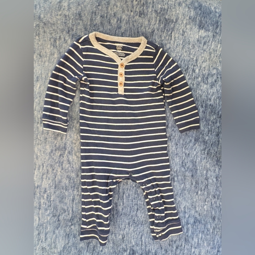 Carter's 9M Striped Blue and White/Gray Kids Clothes - Picture 3 of 5